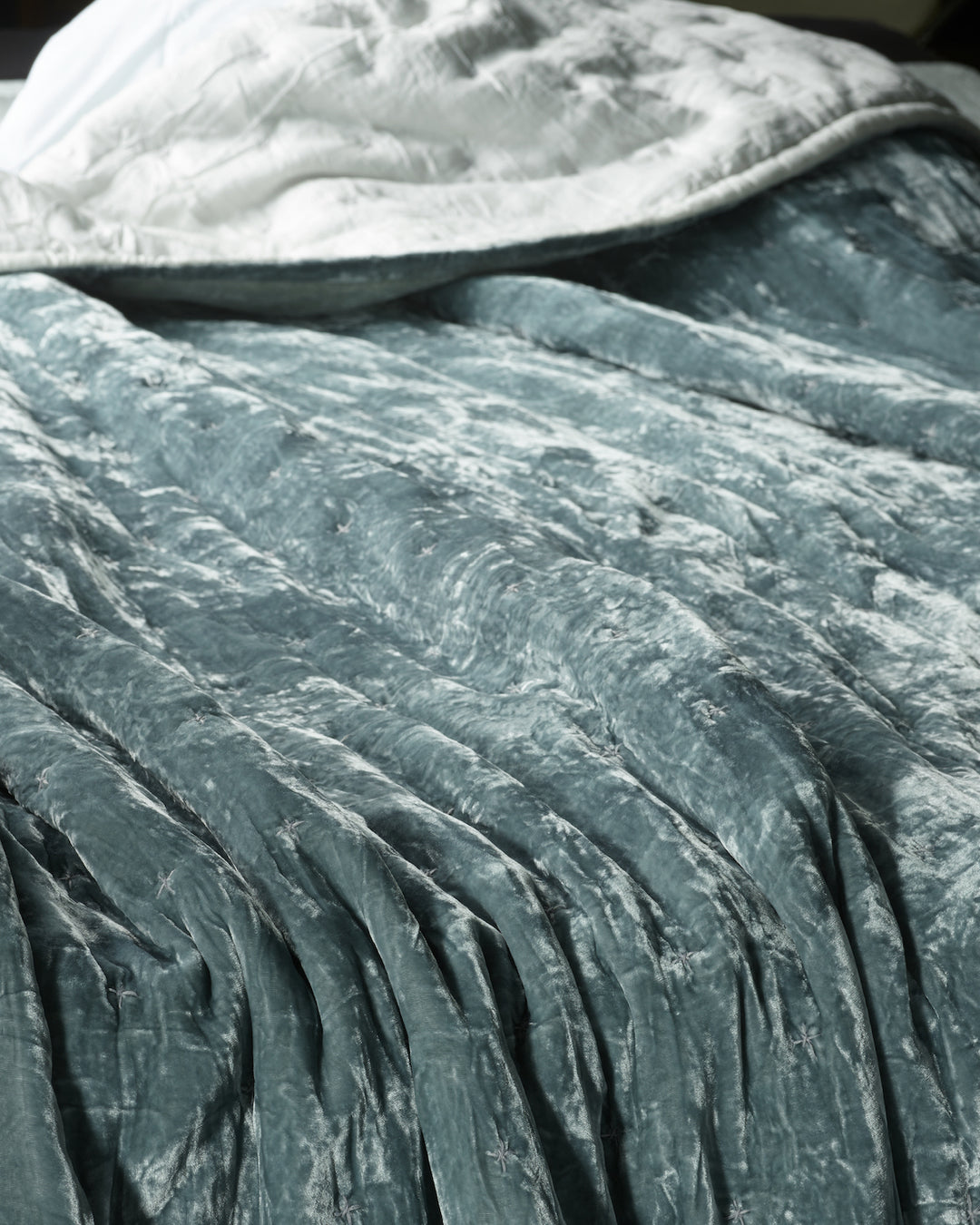 Silk Velvet Quilted Blanket in Icy Blue The Maker Shop