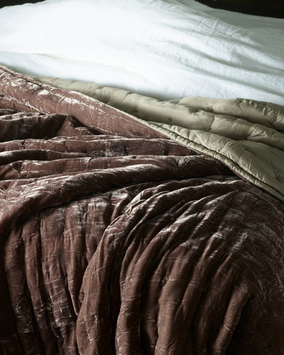 Silk Velvet Quilted Blanket in Taupe